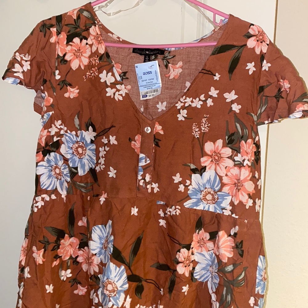 Brownish/Tan short cotton dress with flowers